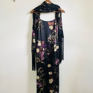 Kay Unger Black Silk Floral Beaded Formal Dress